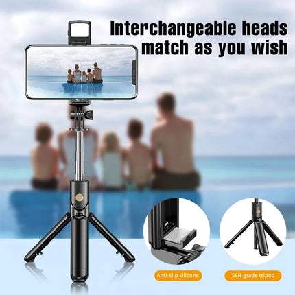 Roreta Portable Tripod Bluetooth Selfie Stick Retractable Multifunctional Phone Holde With Selfie light Wireless Remote