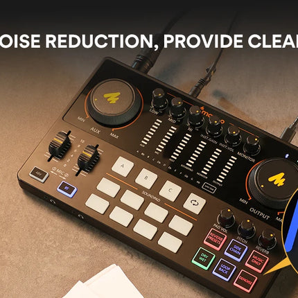 maonocaster AME2 Sound Card Maonocaster Audio Interface Podcast Equipment Studio All-In-One Mixer for Live Streaming,Guitar,PC