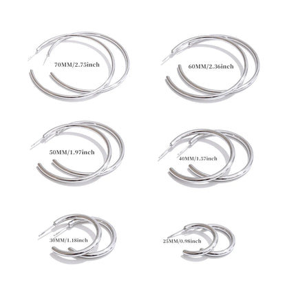 Yhpup 25/30/40/50/60/70mm Minimalist C-Shape Round Daily Hoop Earrings Stainless Steel Versatile Popular PVD Waterproof Jewelry