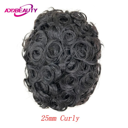 Men Toupee Human Hair Fine Mono NPU Indian Human Hair Wigs for Man Afro Human Hair System 15mm Curly Hair Topper Natural Color