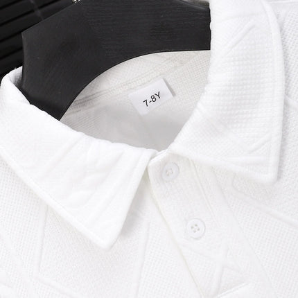Girl's white twisted flower knitted polo shirt with long sleeved textured collar top, for gifting and going out.