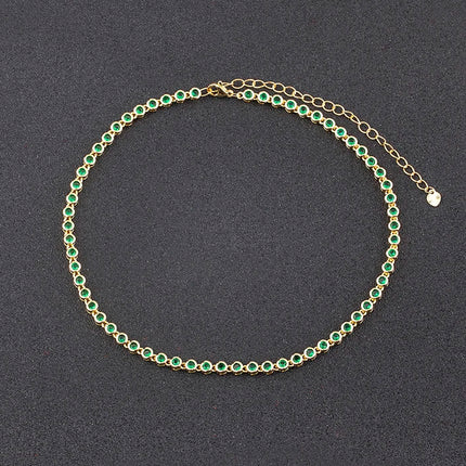 AIBEF INS Popular Romantic 5 Colors Rhinestone Women Pendant Gold Plated Iced Out Tennis Chain Necklace Charm Copper Zircon Gift