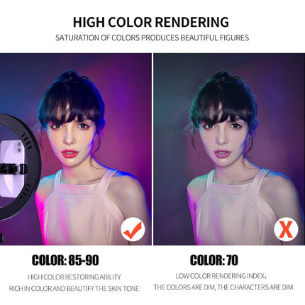 10" Selfie Ring Light,1.7M 19CM Tripod Stand &Phone Holder,LED Camera Ringlight with RGB Colors Modes Dimmable for Makeup/Vlog