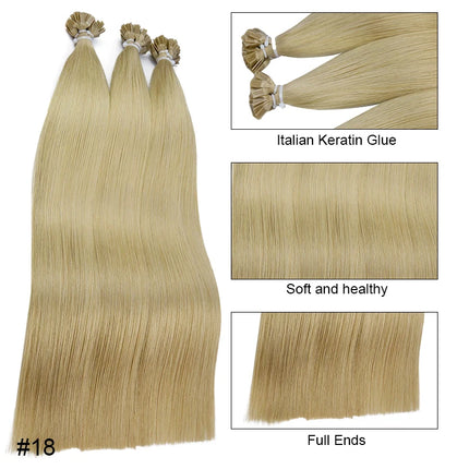 Straight Human Hair Extension By Fusion Flat Tip Keratin Capsules 0.8g/ 1g/Strand 50pcs Natural Hair Extension Ombre Blond Color