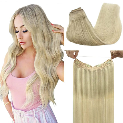 Sunmofavo Invisible Wire Remy Human Hair Extensions Brown Ombre Straight Seamless Fish Line Daily Wear Volume Boost Soft Silky