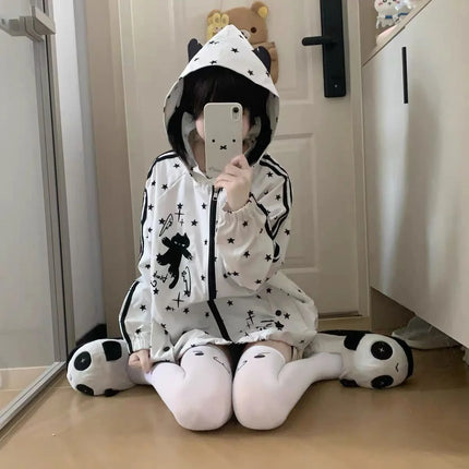 Japanese Y2k Hoodies Jackets Women Clothes Polka Dot Cat Print Sweatshirts 2026 Ropa Mujer Casual Chic Hooded Cute Hoodie Tops