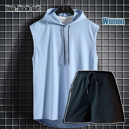 Women's Sleeveless Shirts Hooded Sports Fitness Tops Loose Quick-Drying Breathable Casual Running Yoga Tank Top
