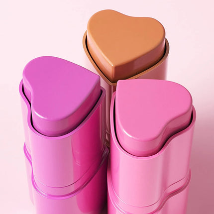 YOUNG VISION 6-Color Matte Heart Blush, Contour Stick, Face Sculpting Mousse Blush, and Lipstick 3-in-1, gift 1pcs makeup brush