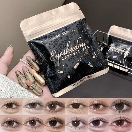 MAGIC CASA 12 Color Capsule Eyeshadow Set Highlighting and Crouching Eyeshadow Non-Smudging Eye Contour Set