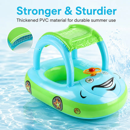 1PC Float with Canopy, Summer Steering Wheel Sunshade Swim Ring Car, Inflatable Toys Infants Float Seat Boat for Toddlers