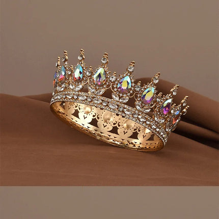 European Princess Queen Tiara Round Baroque Pageant Crowns Crystal Full Crown King Tiaras Bridal Wedding Hair Accessories