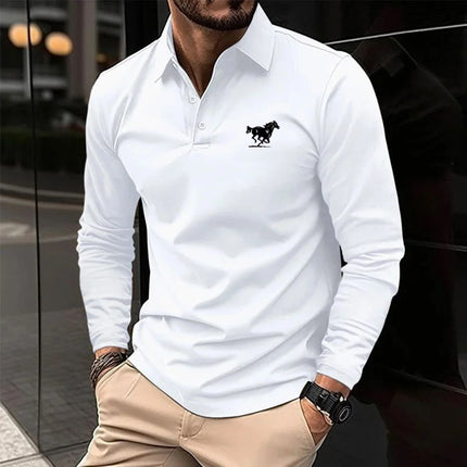 Men's Solid Color Long-Sleeved Polo Shirt Spring and Autumn New Product Simple Loose Casual Men's Top
