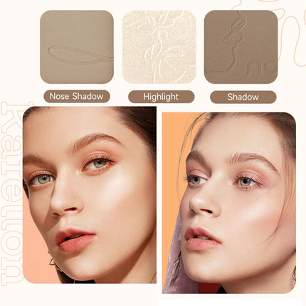3-In-1 Contouring Powder - Easy To Blend, Highlight And Contour Palette, Ultra-Fine And Long-Lasting, Complexion-Enhancing Shade