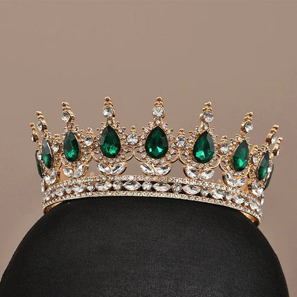 European Princess Queen Tiara Round Baroque Pageant Crowns Crystal Full Crown King Tiaras Bridal Wedding Hair Accessories