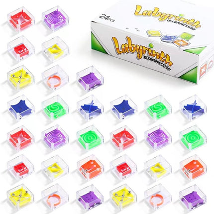 24Pcs for Kids Adults Enjoy Fun Balance IQ Mini Maze Game Cube Puzzle 3D Brain Maze Toy with Box Puzzles Party Favors