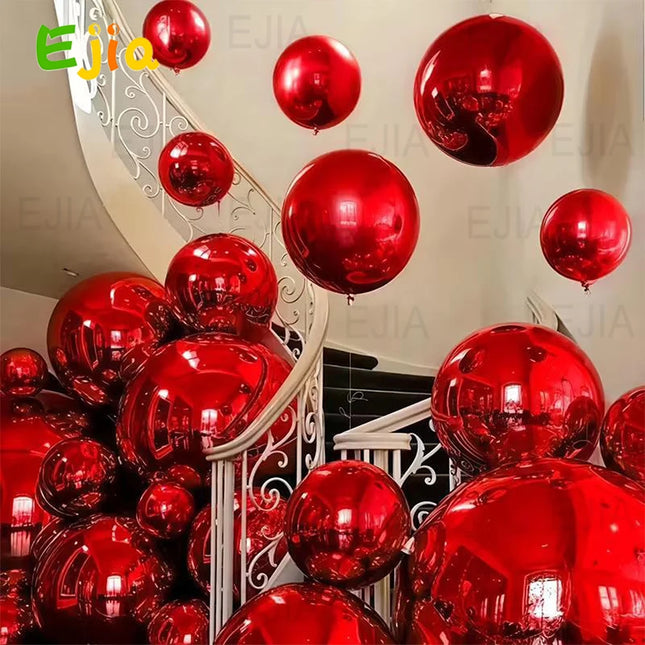Red 6PCS Inflatable Mirror Balls, Large Shiny PVC Disco Balls, Hanging & Standing Party Decoration Balls for Birthday Wedding Event Decoration