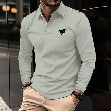 Men's Solid Color Long-Sleeved Polo Shirt Spring and Autumn New Product Simple Loose Casual Men's Top