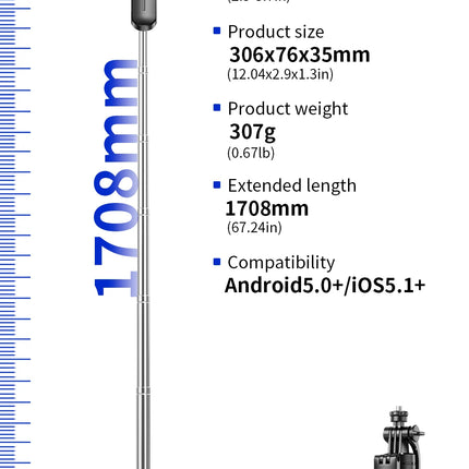 FANGTUOSI 1.7M wireless convenient remote control selfie Handheld gimbalstick tripod foldable stand with light smartphone stand