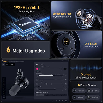maono PD300X Dynamic Microphone XLR USB Podcast Recording Mic 192kHz24bit for Content Creation Home Audio Studio Noise Reduction