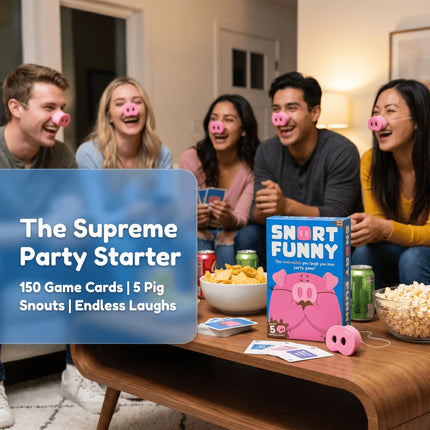 Snort Funny Party Game – The Hilarious You Laugh You Lose Card Game with 150 Challenge Cards, 5 Pig Snouts & 60 Mud Tokens for Family & Friends Game Night