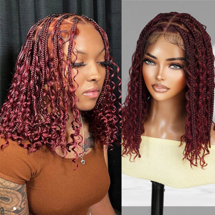Authentic Glueless Full Lace Braided Wig Medium Knotless Boho Box Braid Deep Bulk Bob 1B/BUG 12" BW Unit5