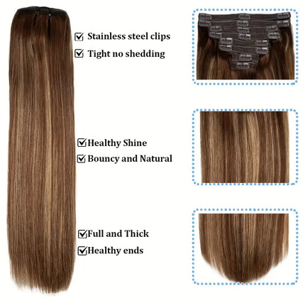 Women Human Hair Extension 8Pcs Clip In Remy Hair Weft 100% Human Hair Extensions For Lady 16''-26'' Natural Clips Hairpieces