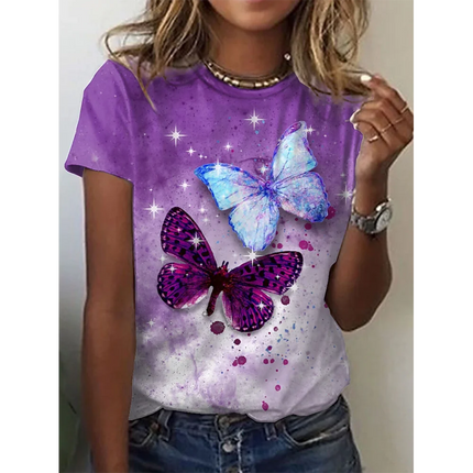 2024 New O-Neck 3d Butterfly Print T Shirt Women's T-shirt Summer Fashion Short Sleeve Tops Oversized Summer Top Female Clothing