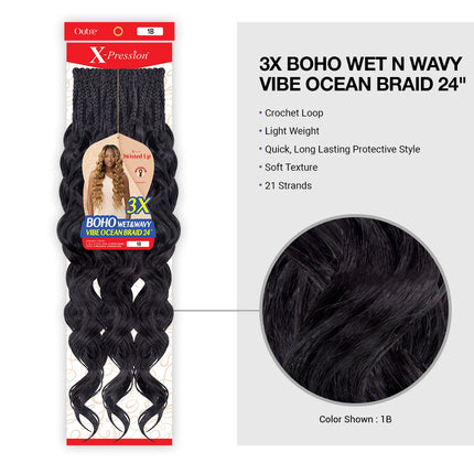 Outre Synthetic Crochet Braids X-Pression Twisted Up 3X Boho Wet N Wavy Vibe Ocean Braid 24"