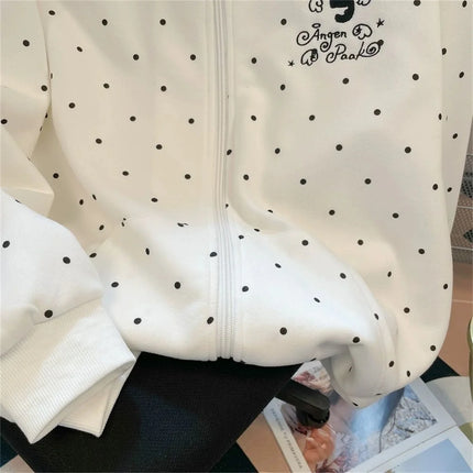 Cute Polka Dot Cat Embroidered Hoodie Autumn Winter Sweet Loose Fi Tzip-up Cardigan Jacket Harajuku Casual Sweatshirts 2026 New