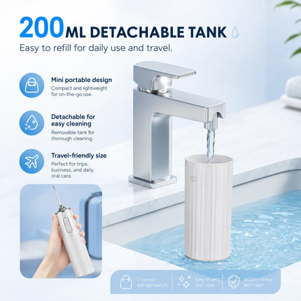 Portable Mini Water Flosser Foldable Travel Oral Irrigator For Kids Adults 4 Level Adjustment 200ml USB C IPX7 Cordless