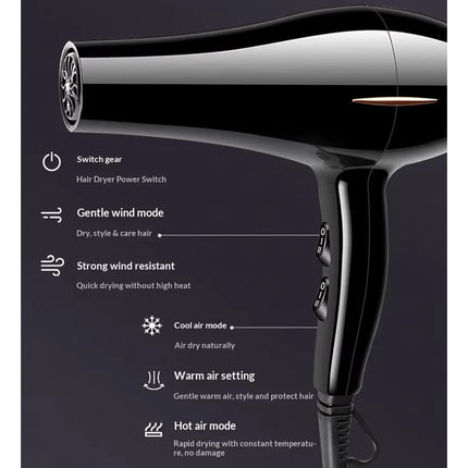 Ionic Salon Hair Dryer with Diffuser, Two Combs, Straight Styling and Fan, Quick-Drying Adjustable Temperature, Fashionable Family Style