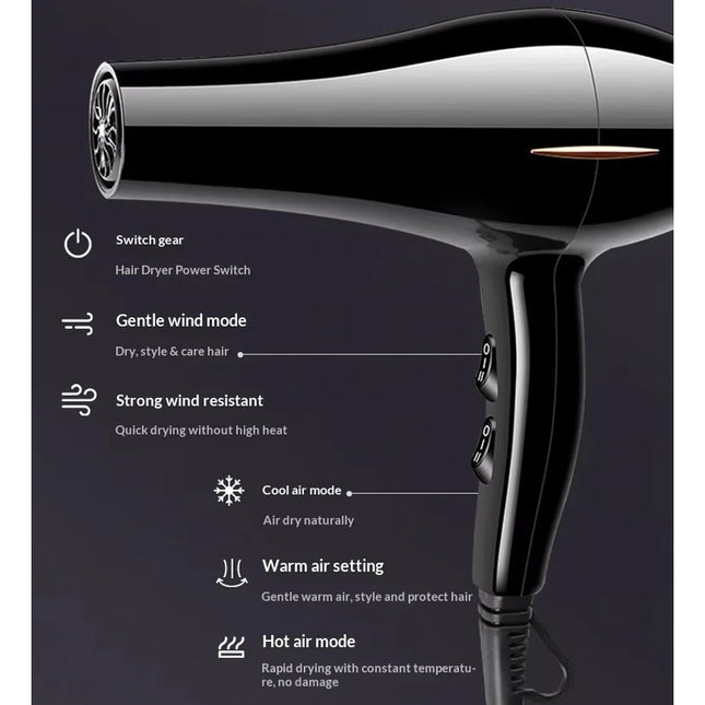Ionic Salon Hair Dryer with Diffuser, Two Combs, Straight Styling and Fan, Quick-Drying Adjustable Temperature, Fashionable Family Style