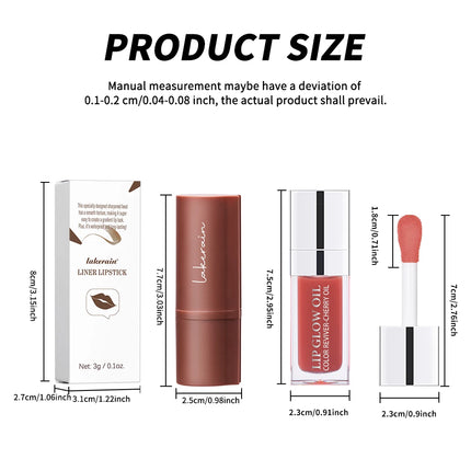 2pcs Nude Lip Combo Set Dark Brown Lip Liner With Glossy Pink Nude Gloss Shiny Long Lasting Lip Glossy Lips Lightweight Feel  Ma
