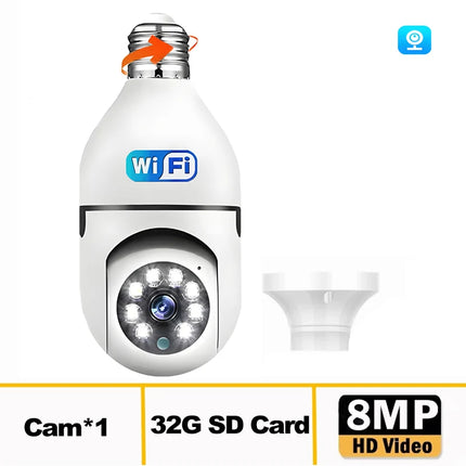 8MP E27 Bulb Wifi Surveillance Camera 10X Digital Zoom AI Humanoid Detection Color Night Vision Wireless Cameras Baby Monitor