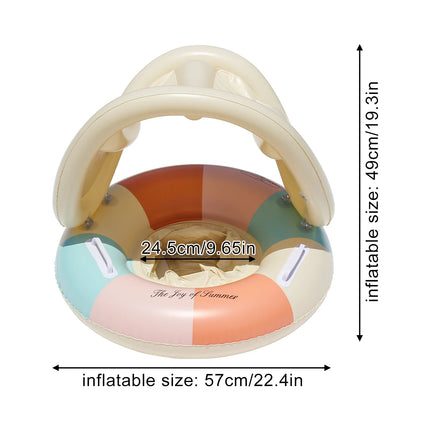 1PC Swimming Ring Inflatables with Detachable Canopy Sun Protection, Stripy Cartoon Float Seat with Handles for Boys Girls
