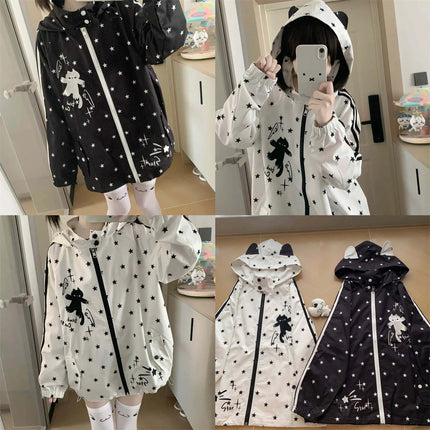 Japanese Y2k Hoodies Jackets Women Clothes Polka Dot Cat Print Sweatshirts 2026 Ropa Mujer Casual Chic Hooded Cute Hoodie Tops