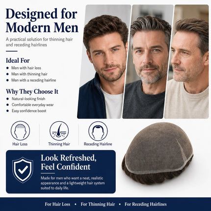 Topunique Full Swiss Lace 90% Light to Medium Light Men Toupee Capillary Prothesis Hair Piece For Men Hair Replacement System