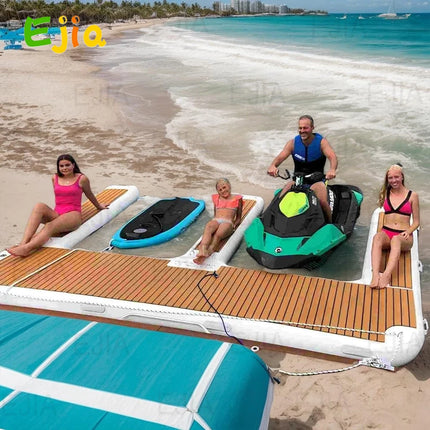 Us Stock 13ft/ 4m EVA Non-Slip Inflatable E Dock Platform Double Jet Ski Dock | Luxury Water Floating Mat for Lake, Pool Boat