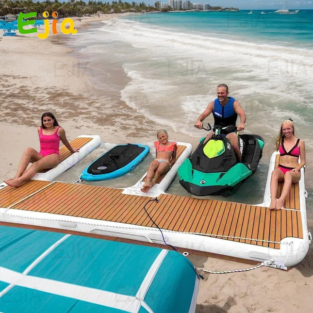 Us Stock 13ft/ 4m EVA Non-Slip Inflatable E Dock Platform Double Jet Ski Dock | Luxury Water Floating Mat for Lake, Pool Boat