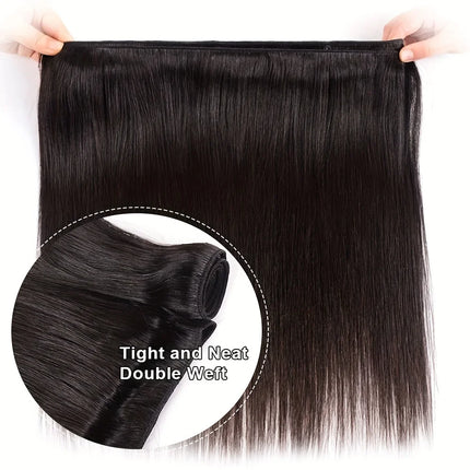 Brazilian Straight Human Hair Bundles with Frontal Closure 100% Virgin Hair Straight Weave 3 Bundles with 13x4 Lace Frontal Hair