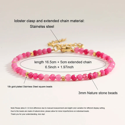 Muliti-color 3mm Faceted Nature Stone Beaded Bracelet For Women Shiny Stainless Steel Square Spacers Exquisite Party Gift