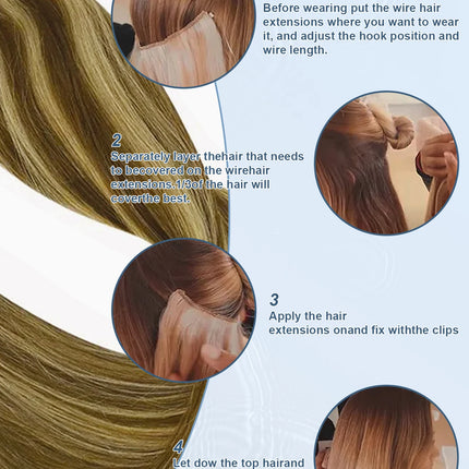 Halo Hair Extensions Real Human Hair Invisible Wire Hair Extensions for Women Adjustable Wire Secret With Clips in Human Hair