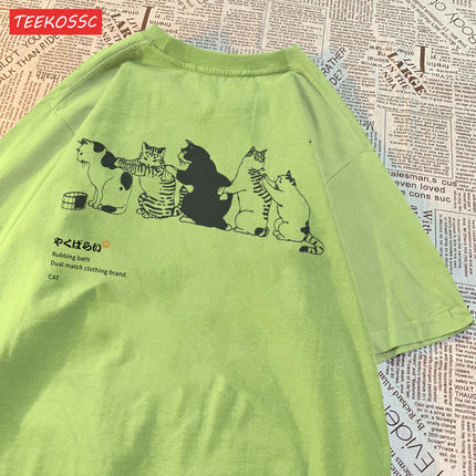 Cartoon Cat Printed Women'S Short Sleeved T-Shirt With Trendy Loose Versatile Summer Top Casual And Fashionable Street Clothes