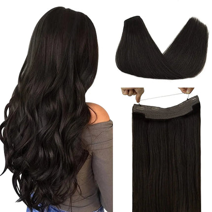 Sunmofavo Invisible Wire Remy Human Hair Extensions Brown Ombre Straight Seamless Fish Line Daily Wear Volume Boost Soft Silky