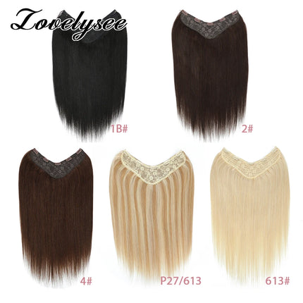 V-shaped Clip in Hair Extensions Human Hair Straight Natural Black Remy Human Hair Double Weft Hair Extensions Easy to Install