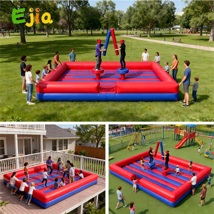 2 Person Inflatable Gladiator Game - 13x13ft Joust Fighting Arena, Indoor/Outdoor Inflatable Jousting Ring Arena Rental with Sticks and Helmets