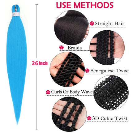 Sky blue Blonde Braiding Hair Pre stretched 26 Inch 3 Packs Pre stretched Braiding Hair Yaki Texture Synthetic Hair Extensions