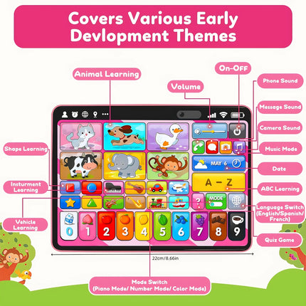 2026 New Learning Tablet for Toddlers, Trilingual Learning Toys with Music & Sound, Speech Therapy Toys for 12 Months Boy Girl, Musical Baby Birthday Toys for 1 Year Old Girls, Toddler Educational Toys Birthday Christmas Gift