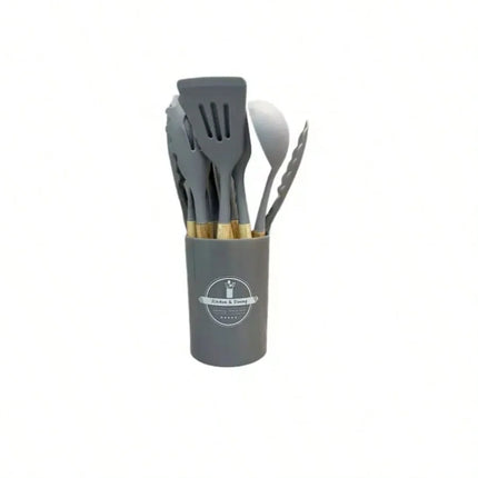 12Pcs Kitchen Utensil Set Silicone Spatula Set Wooden Handle Cooking Tools Kit with Holder Heat-Resistant Cookware for Kitchen