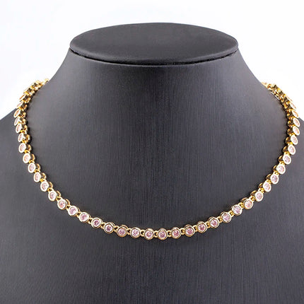 AIBEF INS Popular Romantic 5 Colors Rhinestone Women Pendant Gold Plated Iced Out Tennis Chain Necklace Charm Copper Zircon Gift